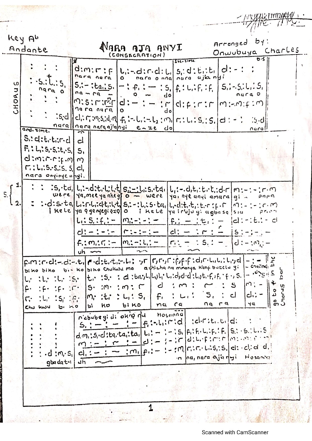 Nara Aja Anyi2 - Download Choir Script PDF