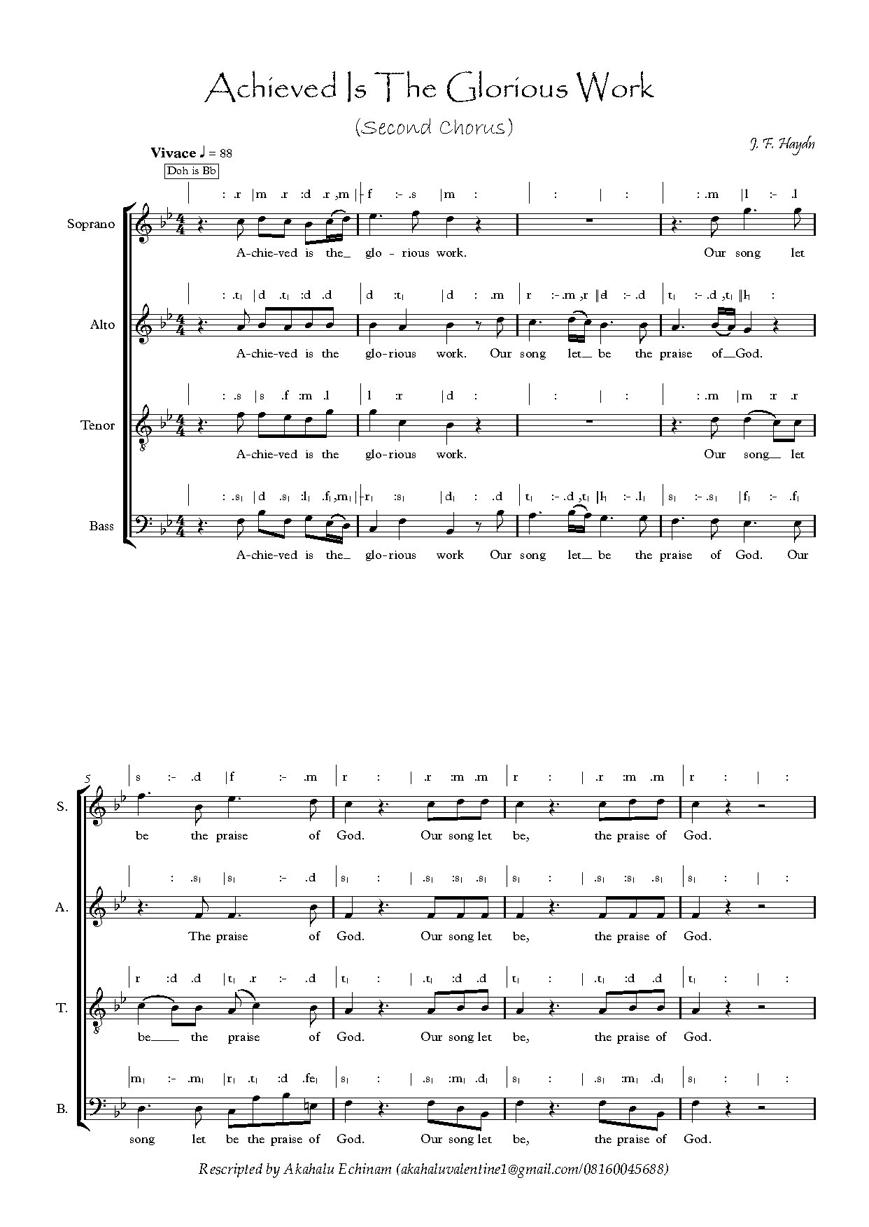 Achieved Is The Glorious Work (second Chorus) - Download Choir Script PDF