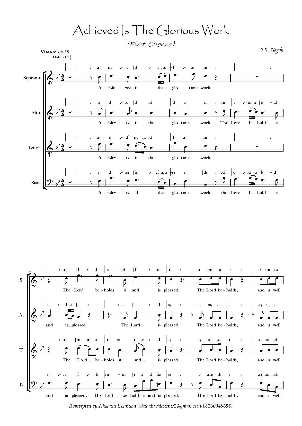 Achieved Is The Glorious Work (first Chorus) - Download Choir Script PDF