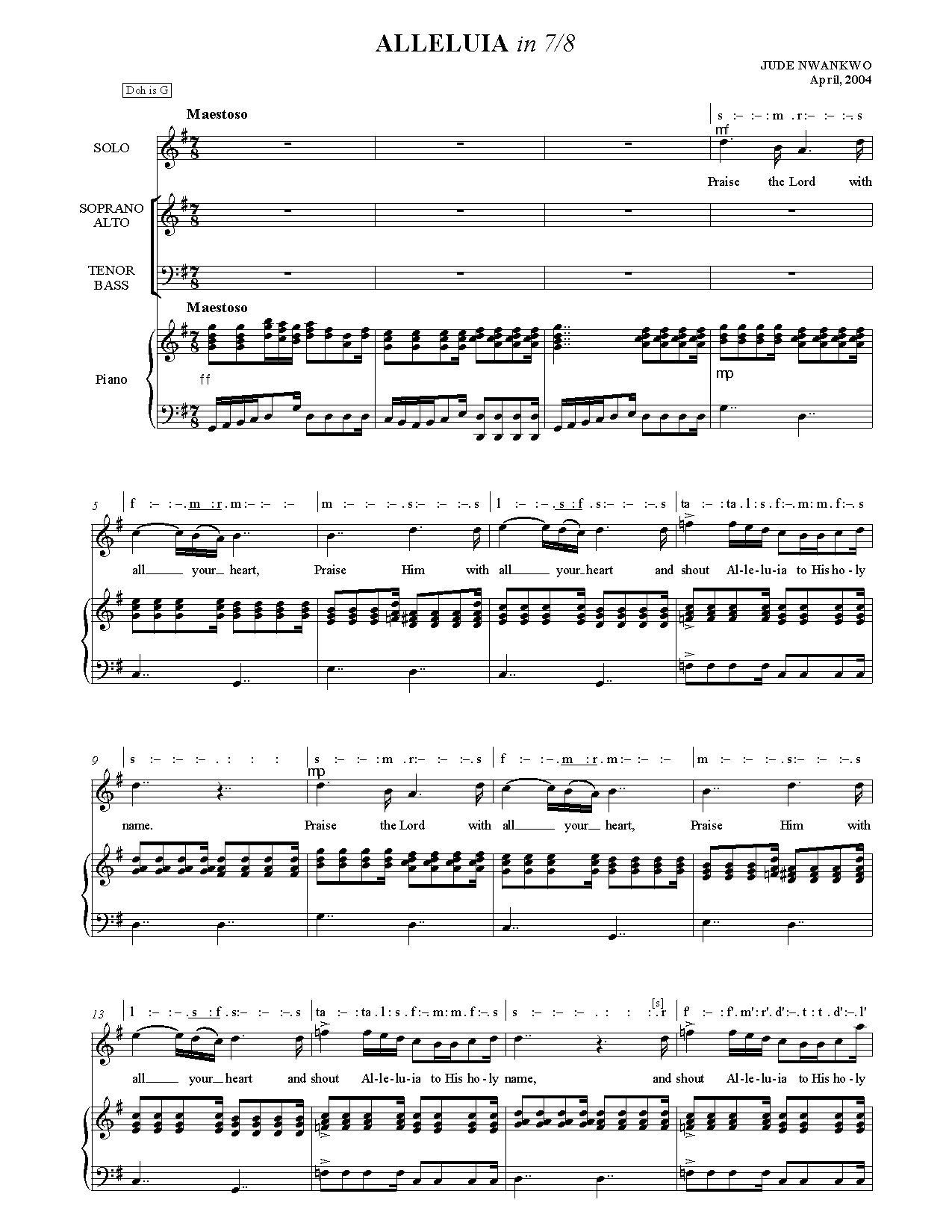 Alleluia 7 8 Jude Nwankwo - Download Choir Script PDF