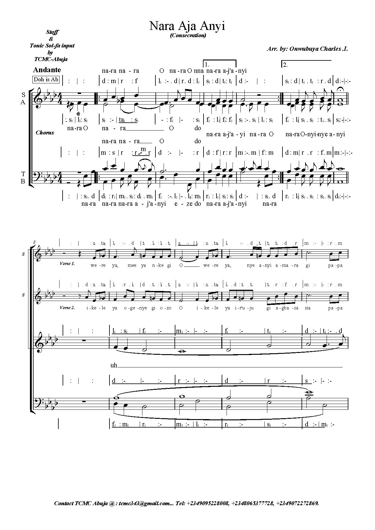 Nara Aja Anyi - Arr. By Charles O.