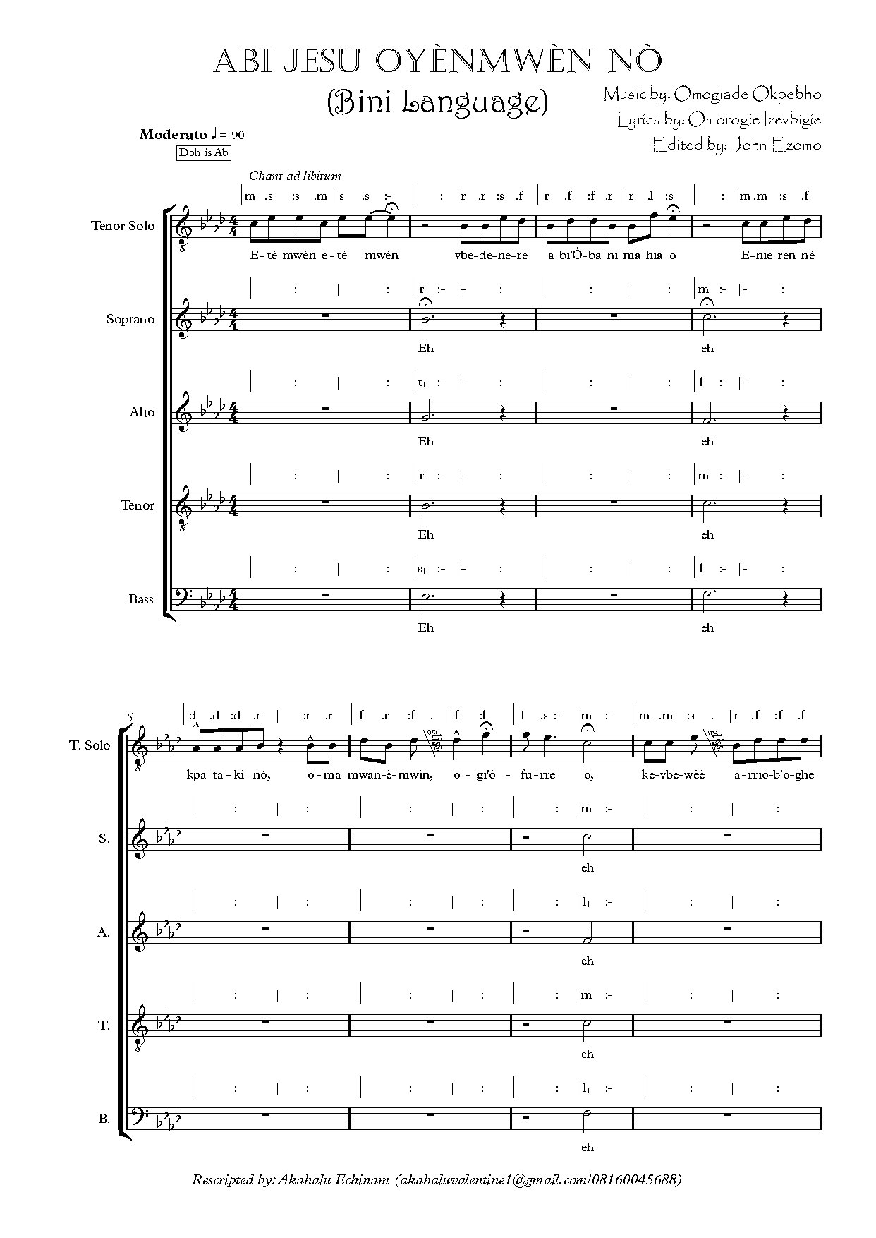 Abi Jesu Oyenmwen No - Download Choir Script PDF