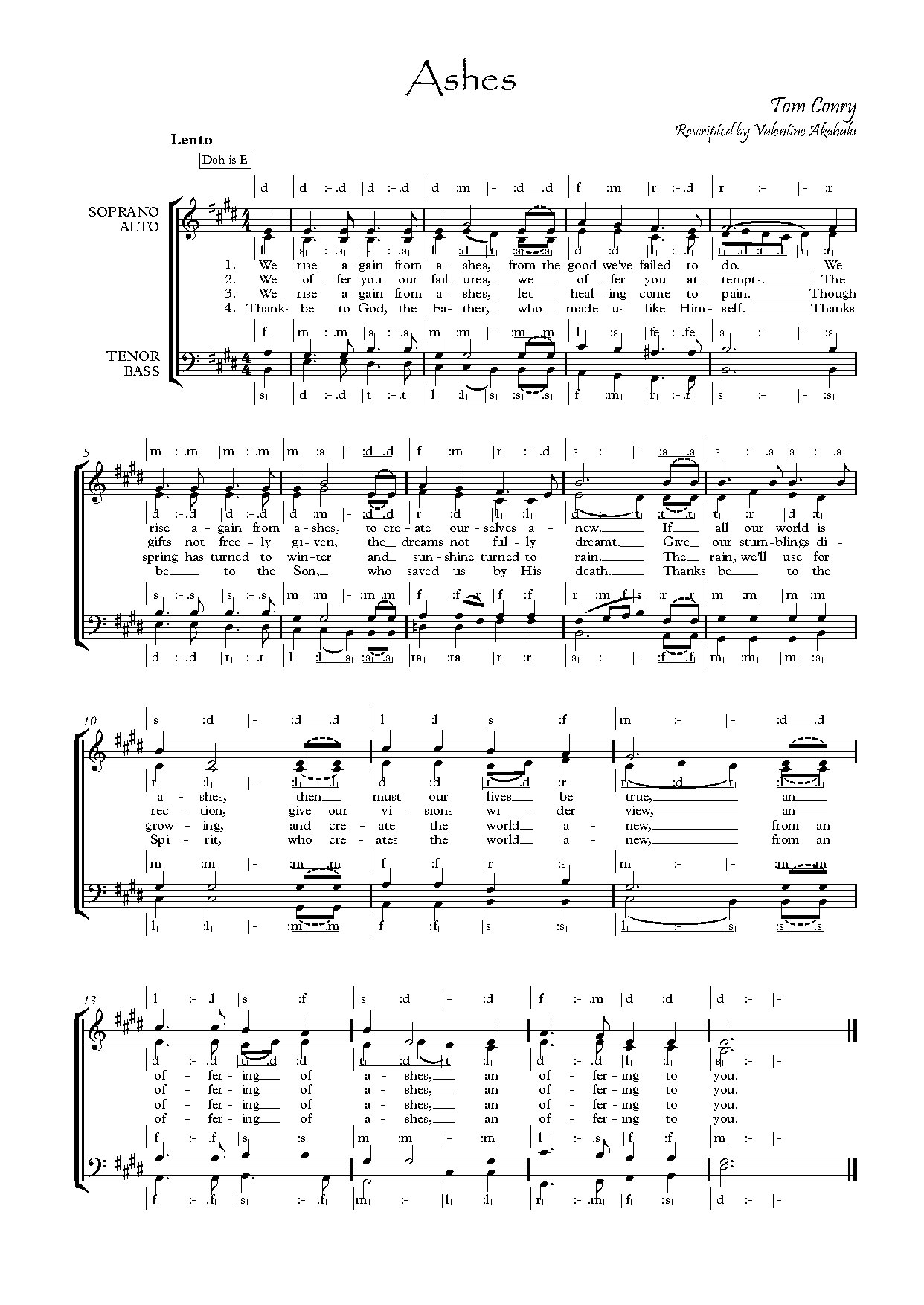 Ashes - Tom Conry - Download Choir Script PDF