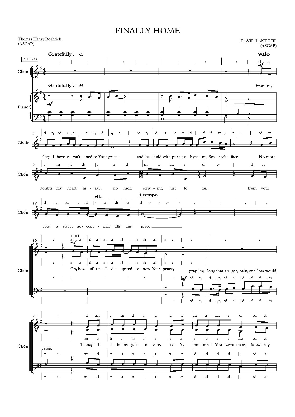 Finally Home - Full Score - Download Choir Script PDF