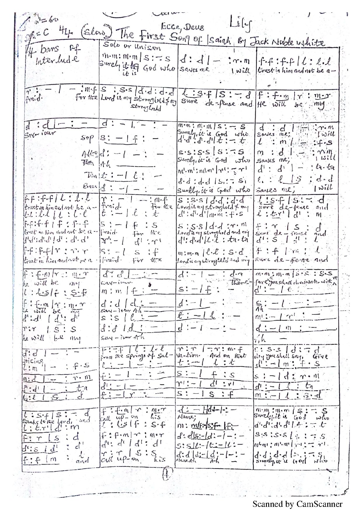 First Song Of Isiah - By Jack Noble White - Download Choir Script PDF