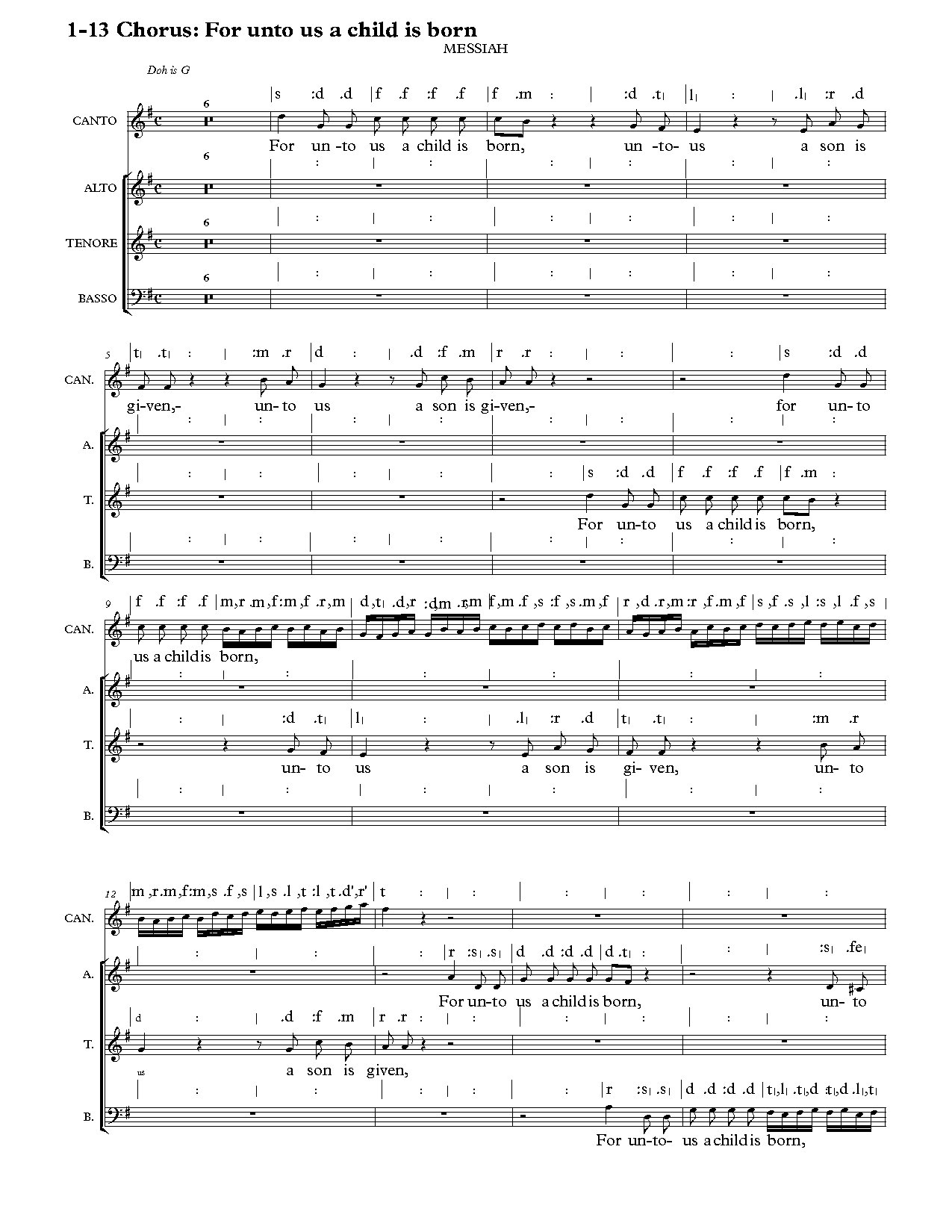 For Unto Us A Child Is Born - Full Score - Download Choir Script PDF