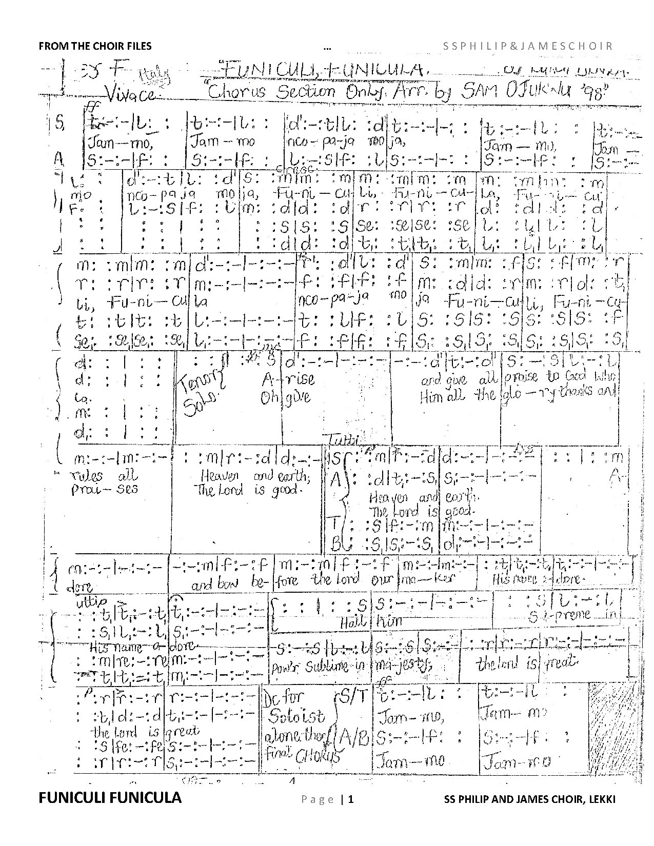 Funiculi Funicula By Unknown Scr Unknown I - Download Choir Script PDF
