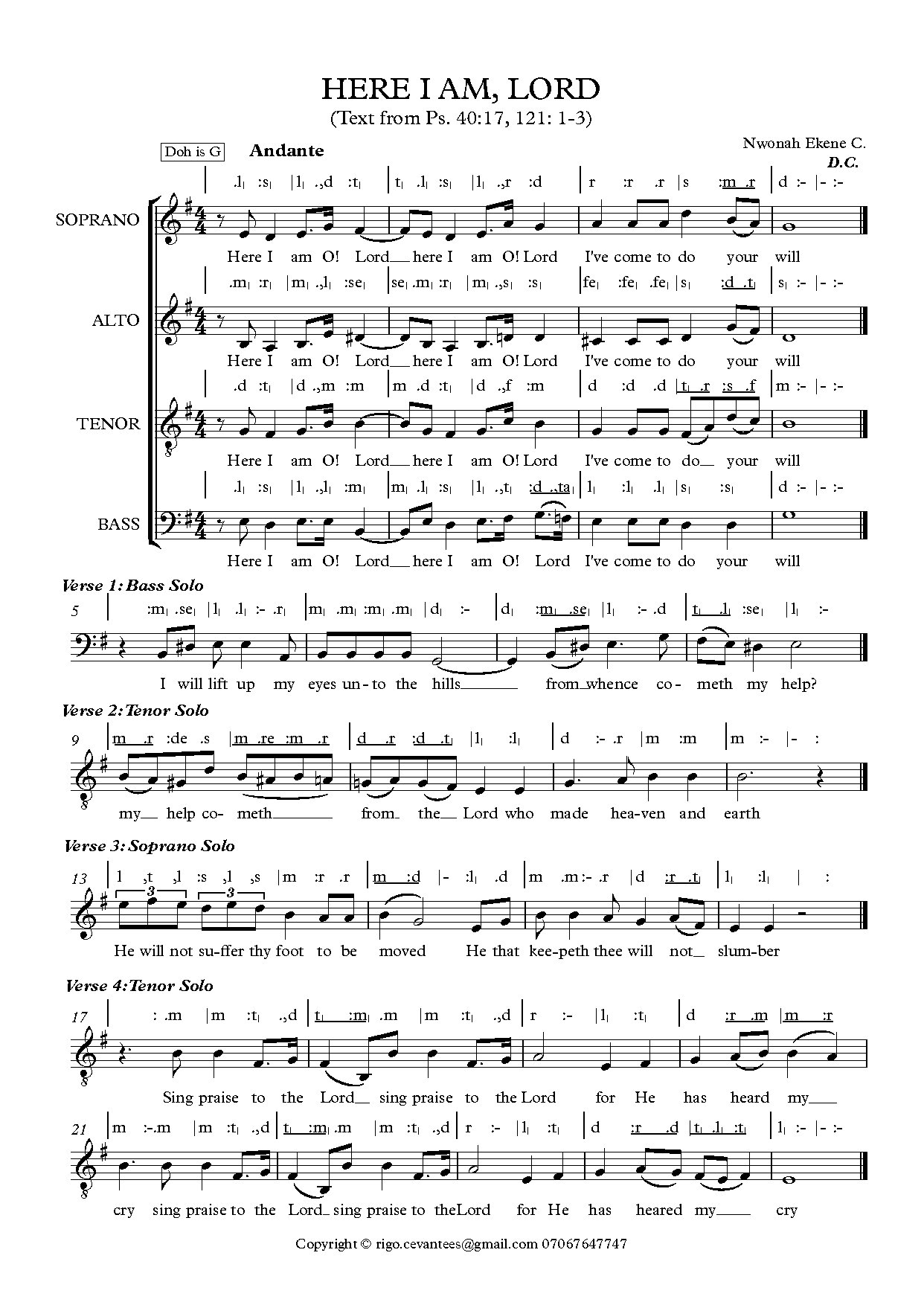 Here I Am, Lord - Full Score - Download Choir Script PDF