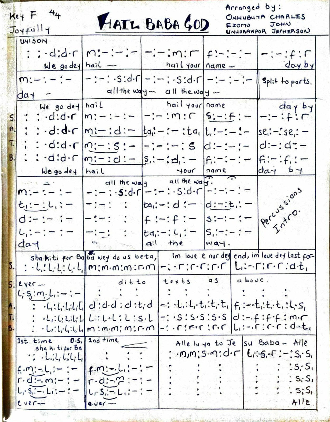 Hail Baba God Solfa - Download Choir Script PDF