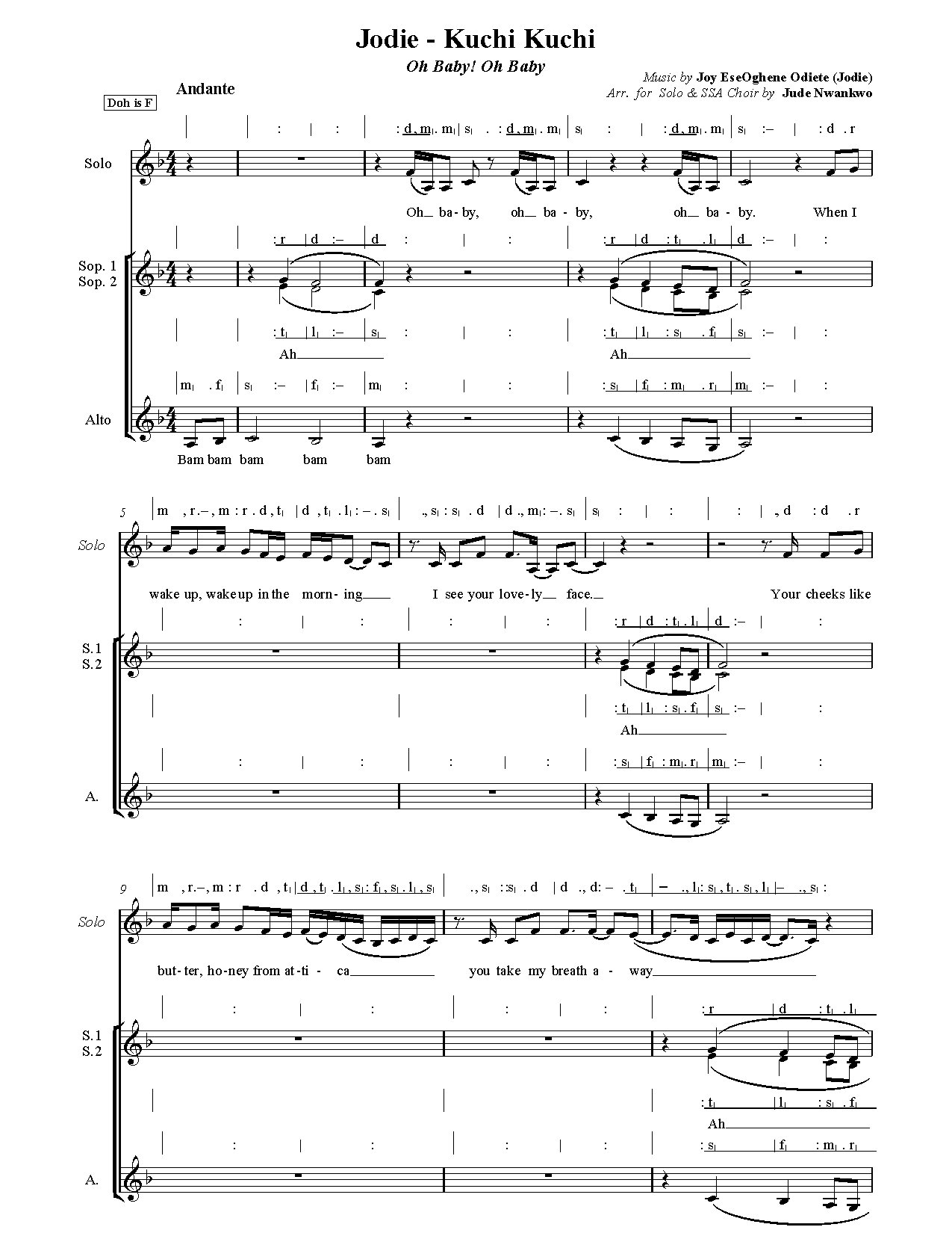 Jodie - Kuchi Kuchi For Ssa Choir - Download Choir Script PDF