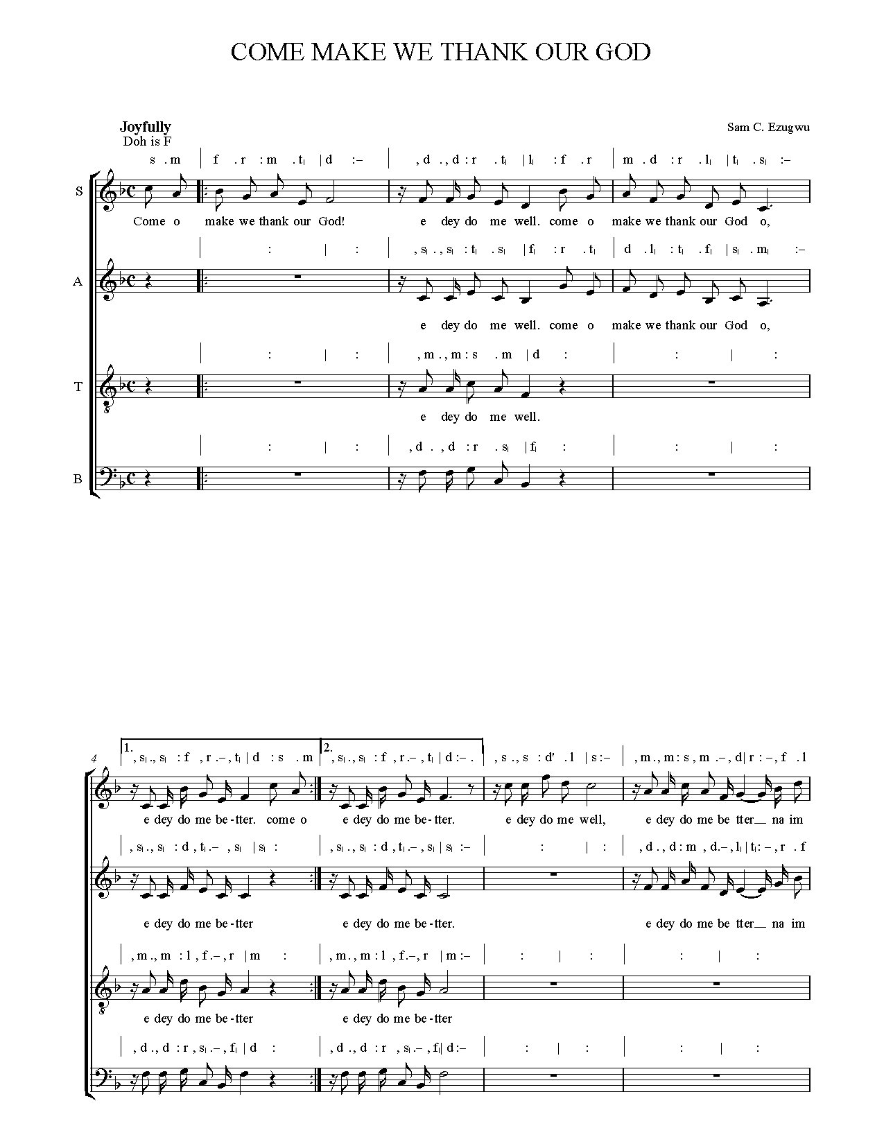 Come Make We Thank - Download Choir Script PDF