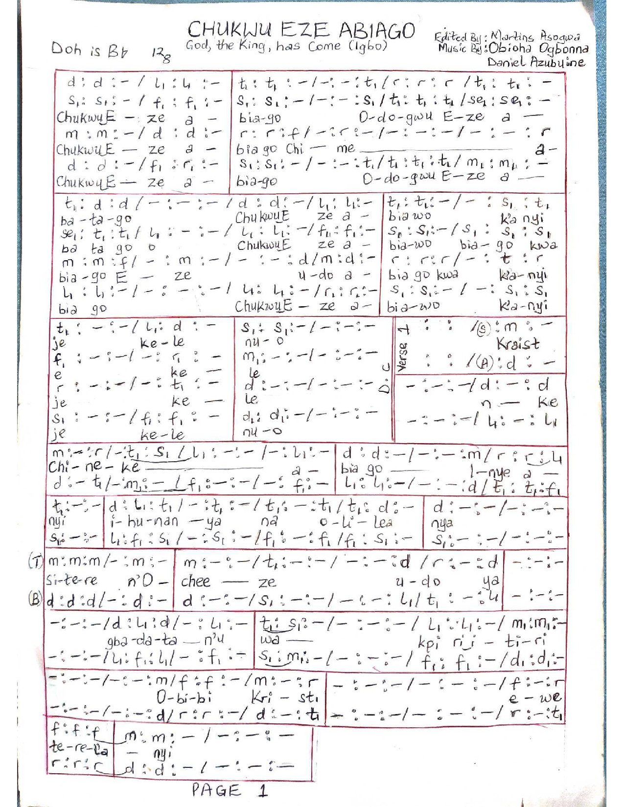 Chukwu Eze Abiago - Obioha And Daniel - Download Choir Script PDF