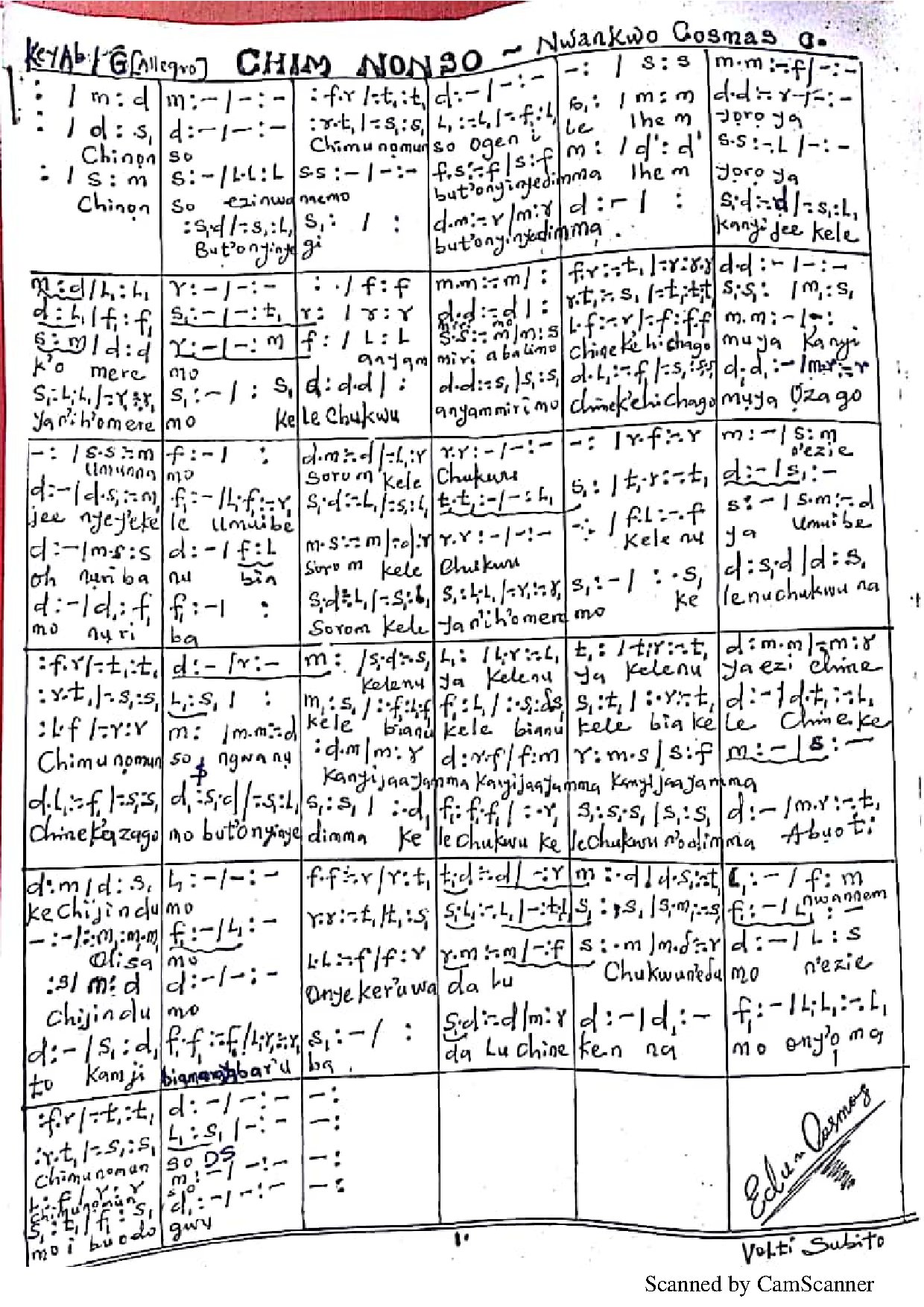 Chim Nonso - Download Choir Script PDF