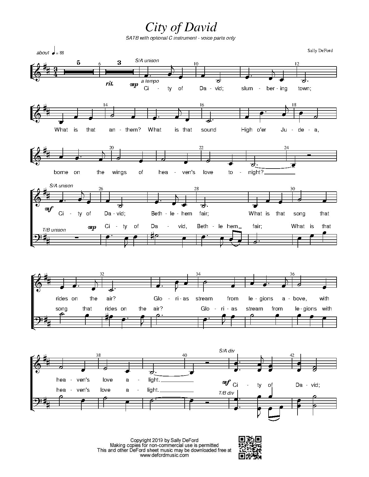 City Of David (satb - Voices Only) - Download Choir Script PDF