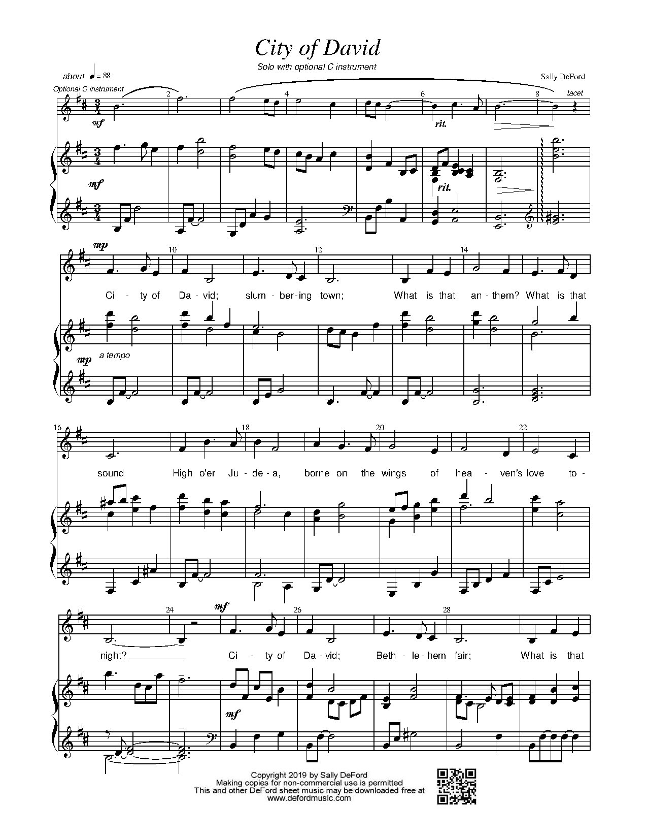 City Of David (solo & C Instrument - Oboe) - Download Choir Script PDF