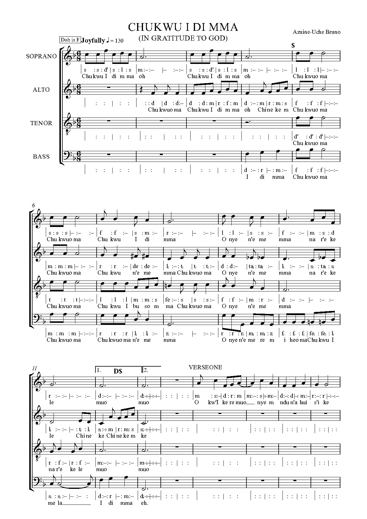 Chukwu I Di Mma - Download Choir Script PDF