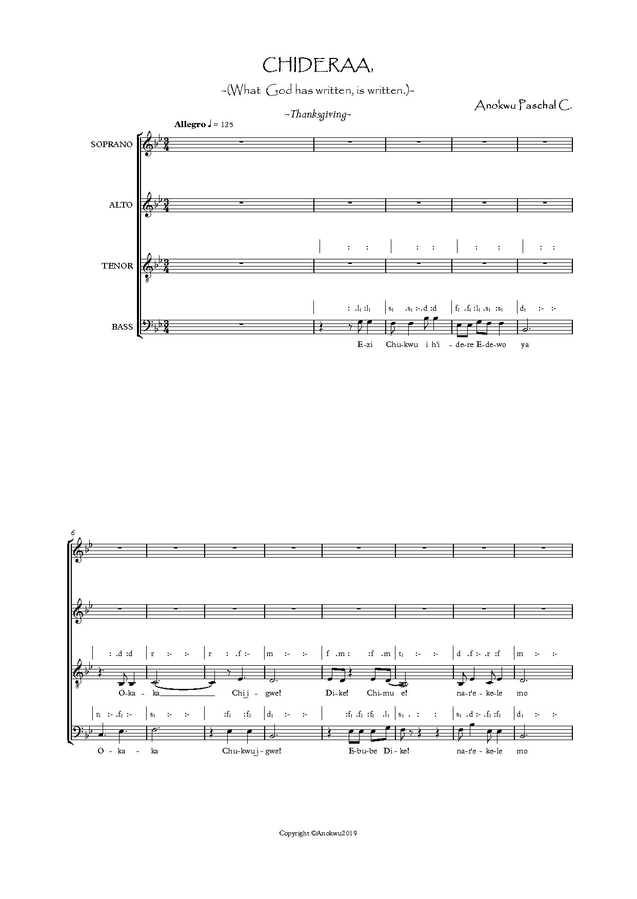 Chideraa - Full Score - Download Choir Script PDF