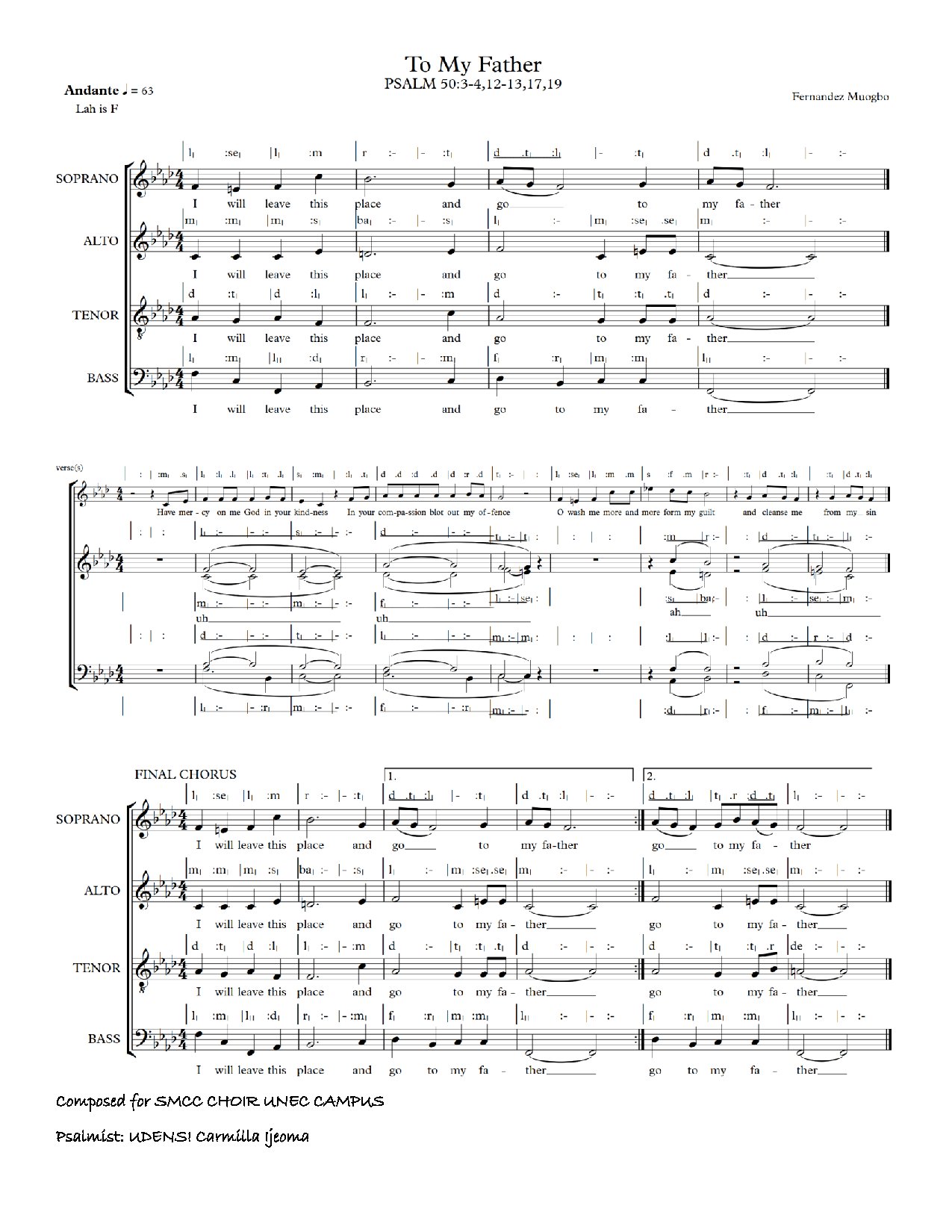 Composed For Smcc Choir Unec Campus - Download Choir Script PDF