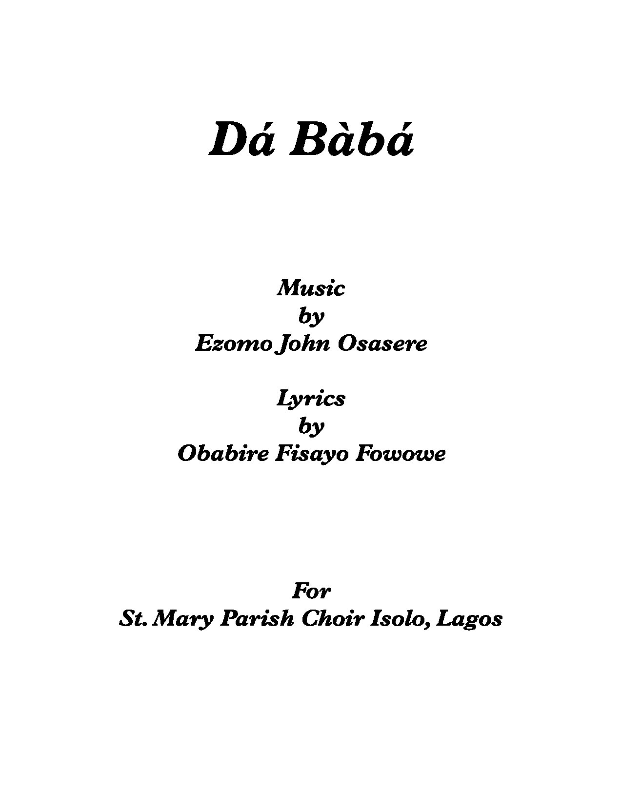 Dá Bàbá - Download Choir Script PDF