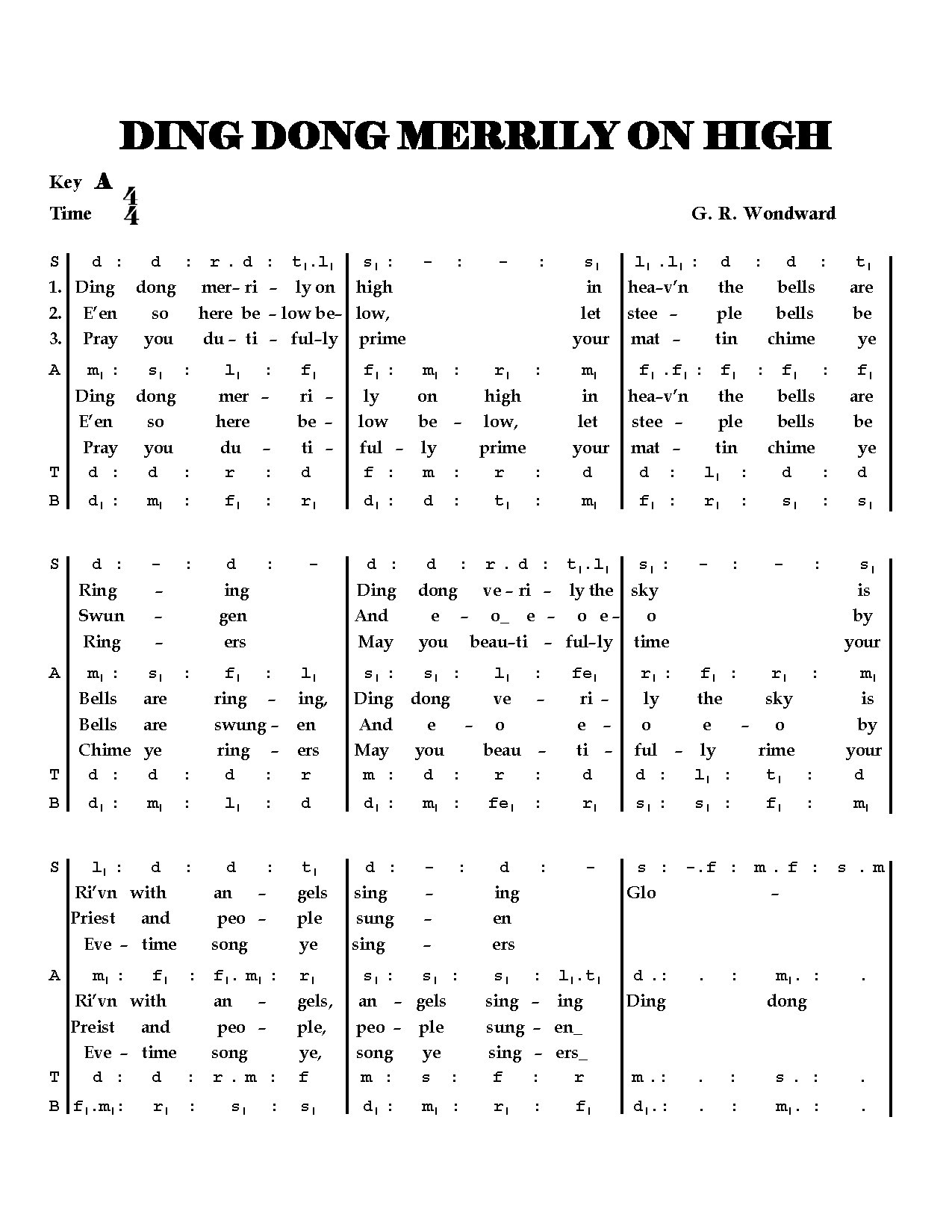 Ding Dong Merrily On High - Download Choir Script PDF