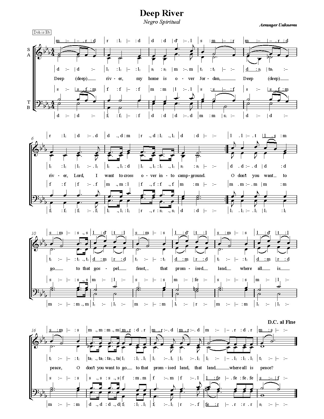 Deep River - Download Choir Script PDF