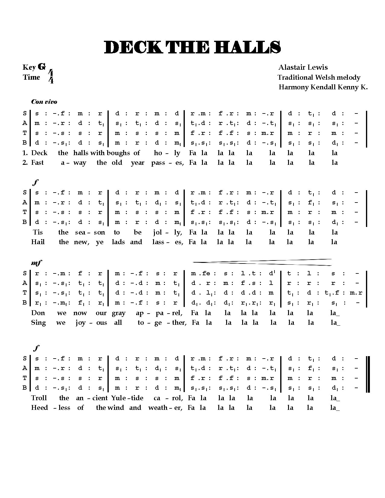 Deck The Halls Trad - Download Choir Script PDF