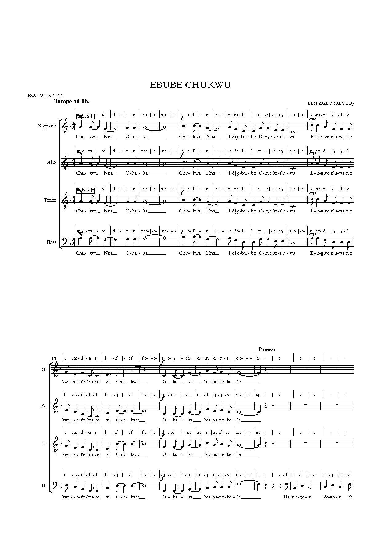 Ebube Chukwu - Full Score - Download Choir Script PDF