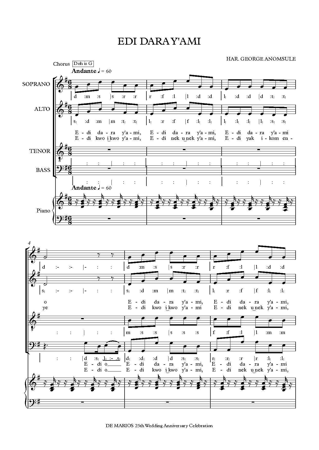 Edi Dara Y Ami - Full Score - Download Choir Script PDF