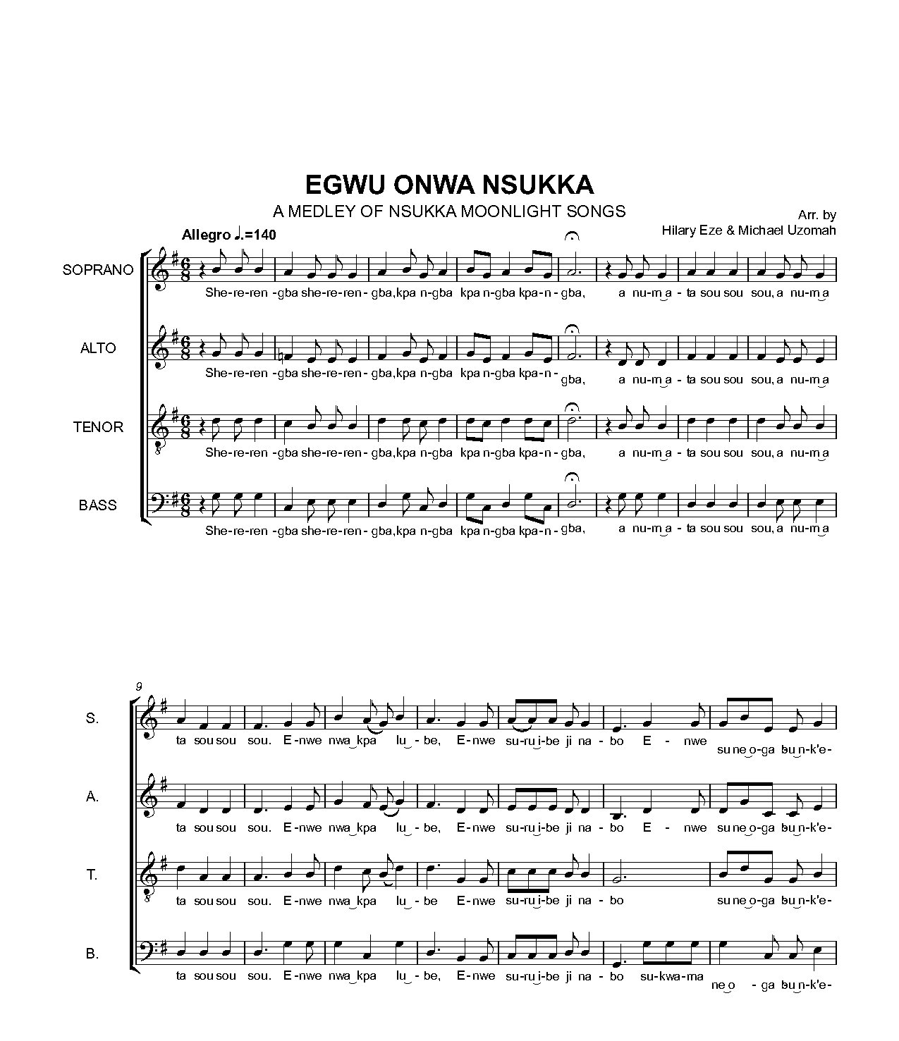 Ewgu Onwa - Full Score - Download Choir Script PDF