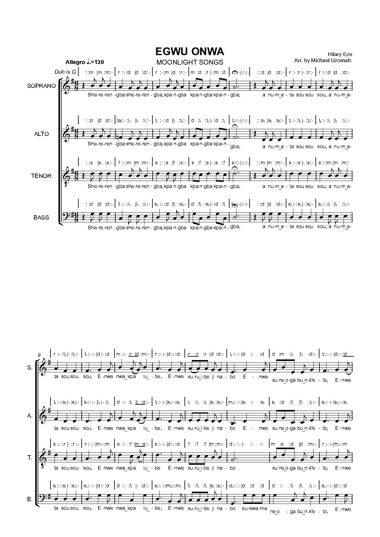 Egwu Onwa - Download Choir Script PDF