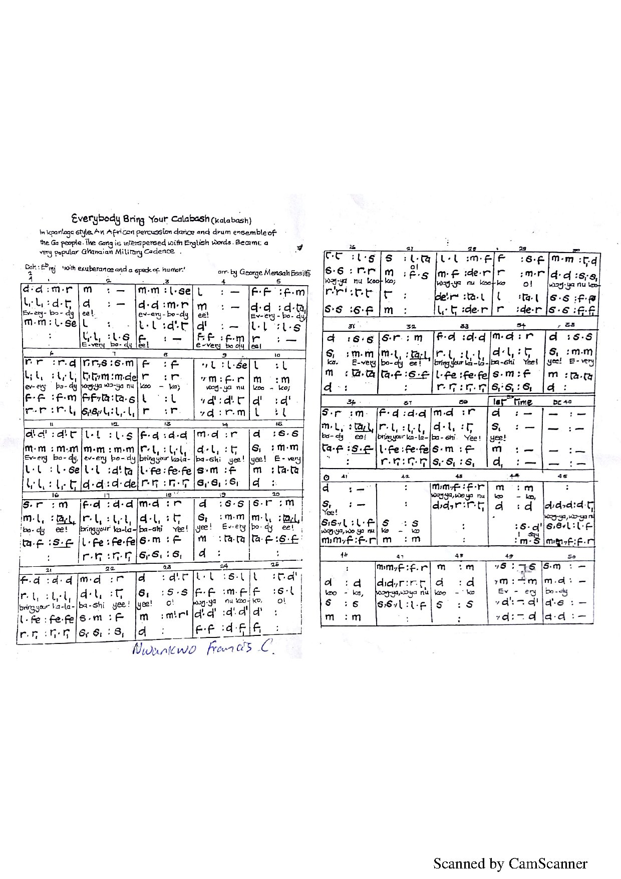 Bring Your Calabash - Download Choir Script PDF