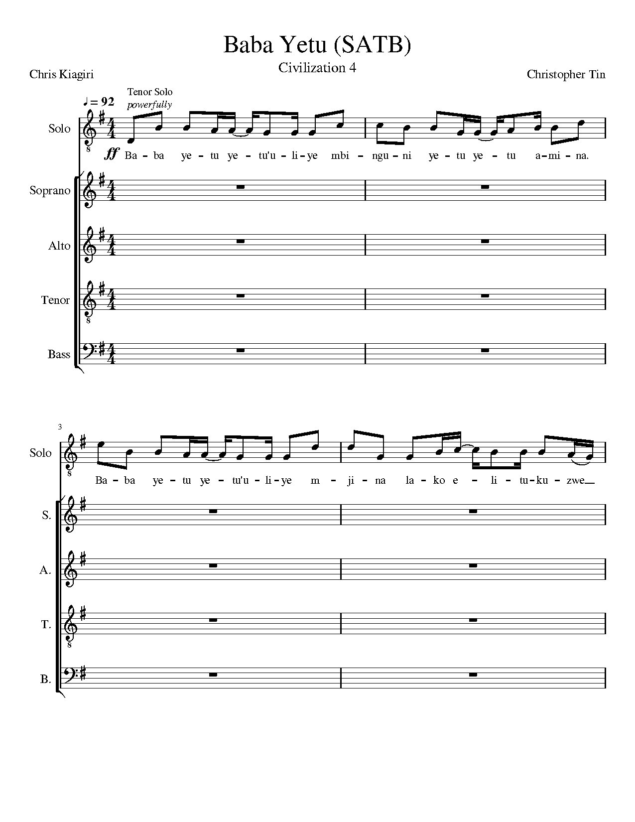 Baba Yetu Satb - Download Choir Script PDF