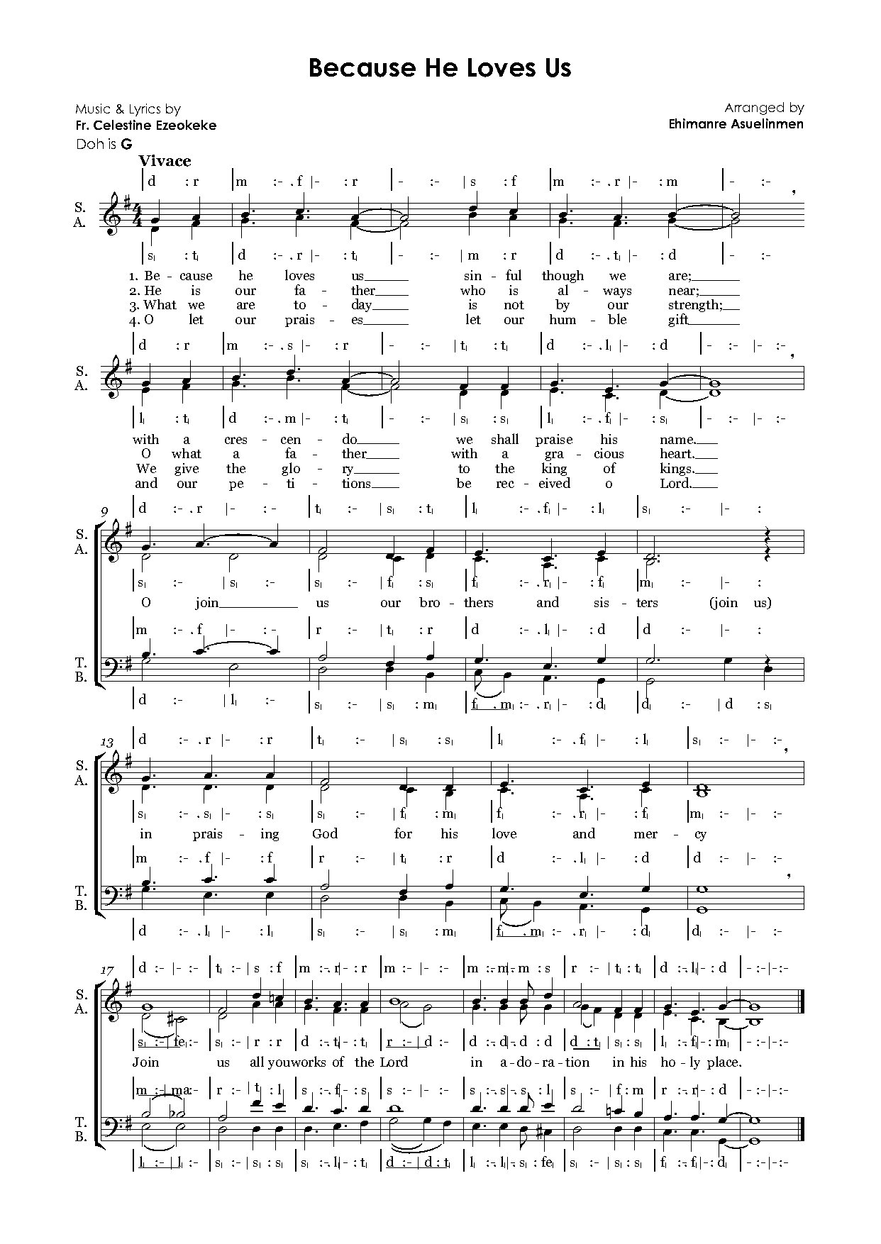 Because He Loves Us - Full Score - Download Choir Script PDF