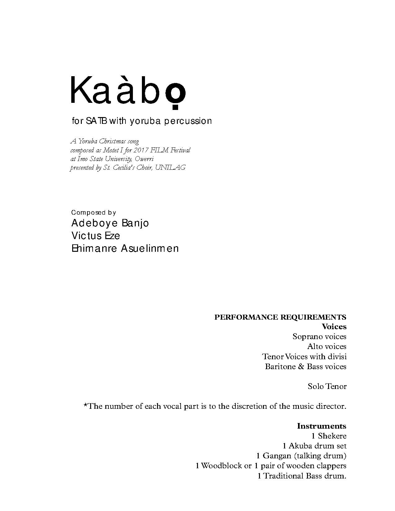 Kaabo - Full Score - Download Choir Script PDF