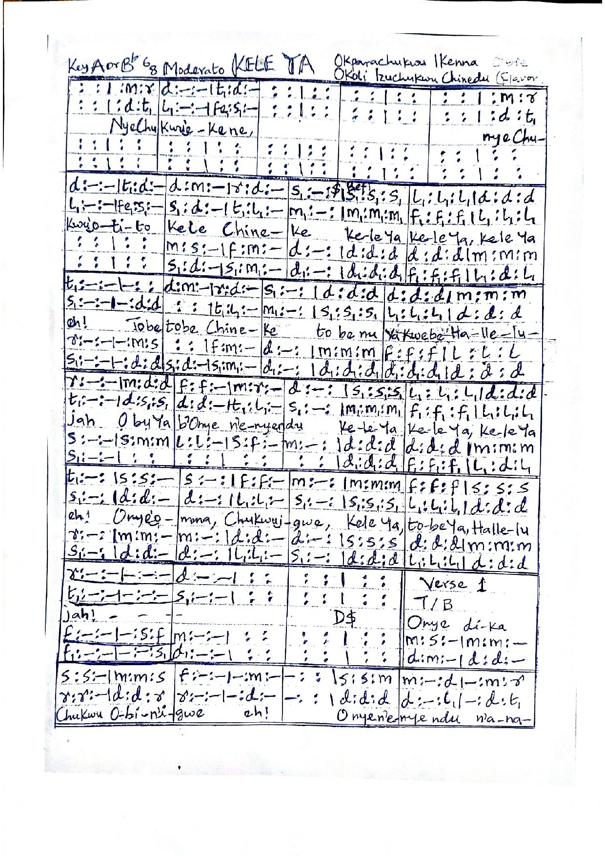 Kele Ya - Download Choir Script PDF