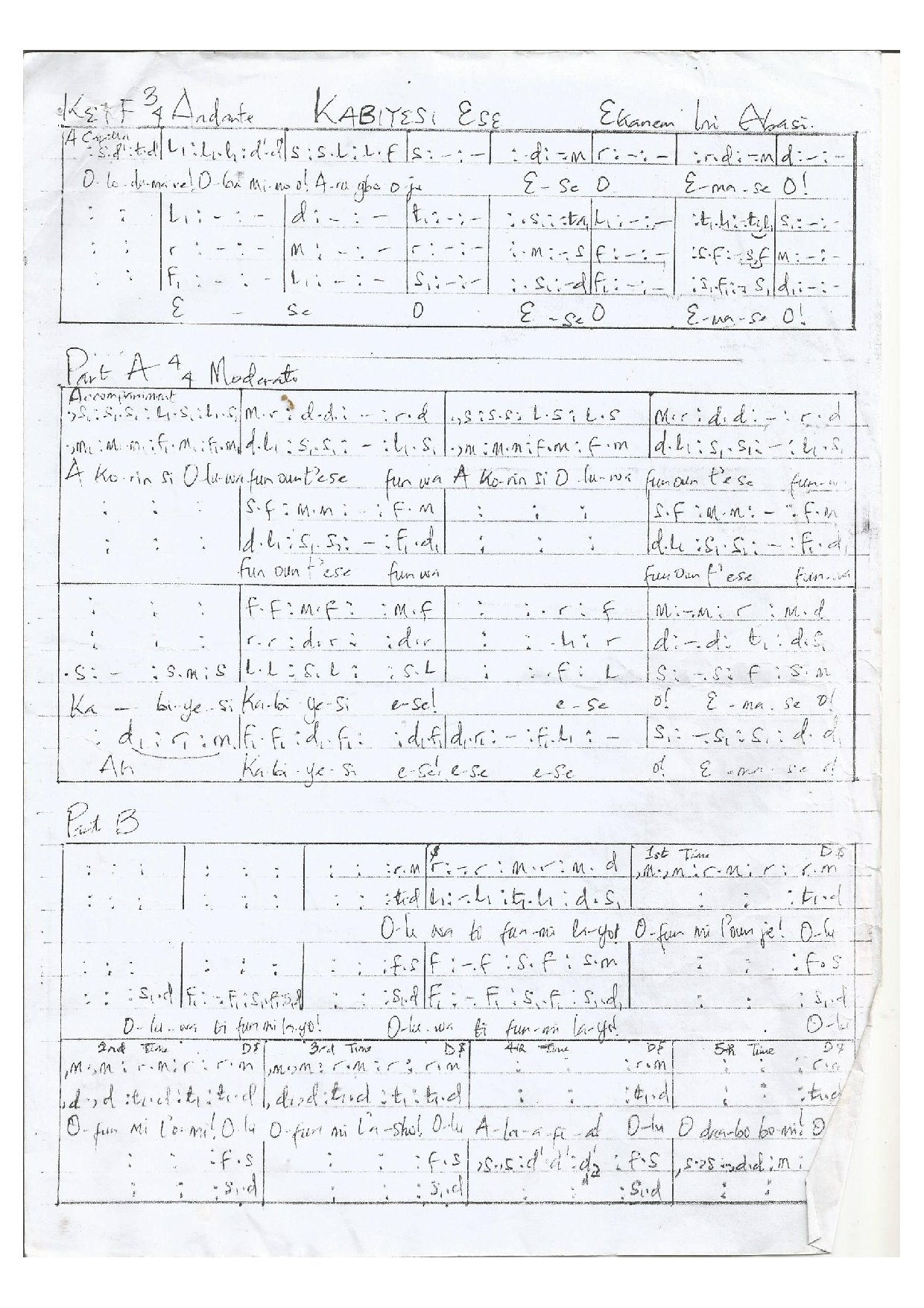 Kabiyesi Ese - Download Choir Script PDF