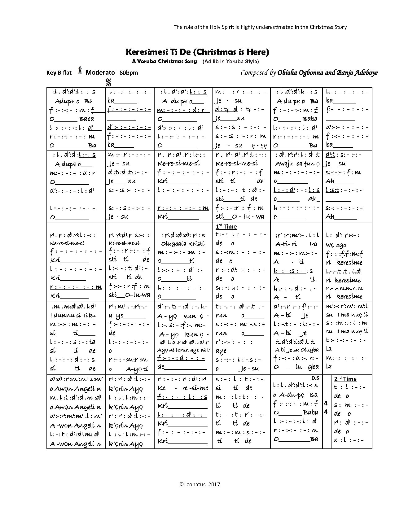 Keresimesi Ti De - Obioha Ogbonna And Adeboye Banjo - Download Choir Script PDF