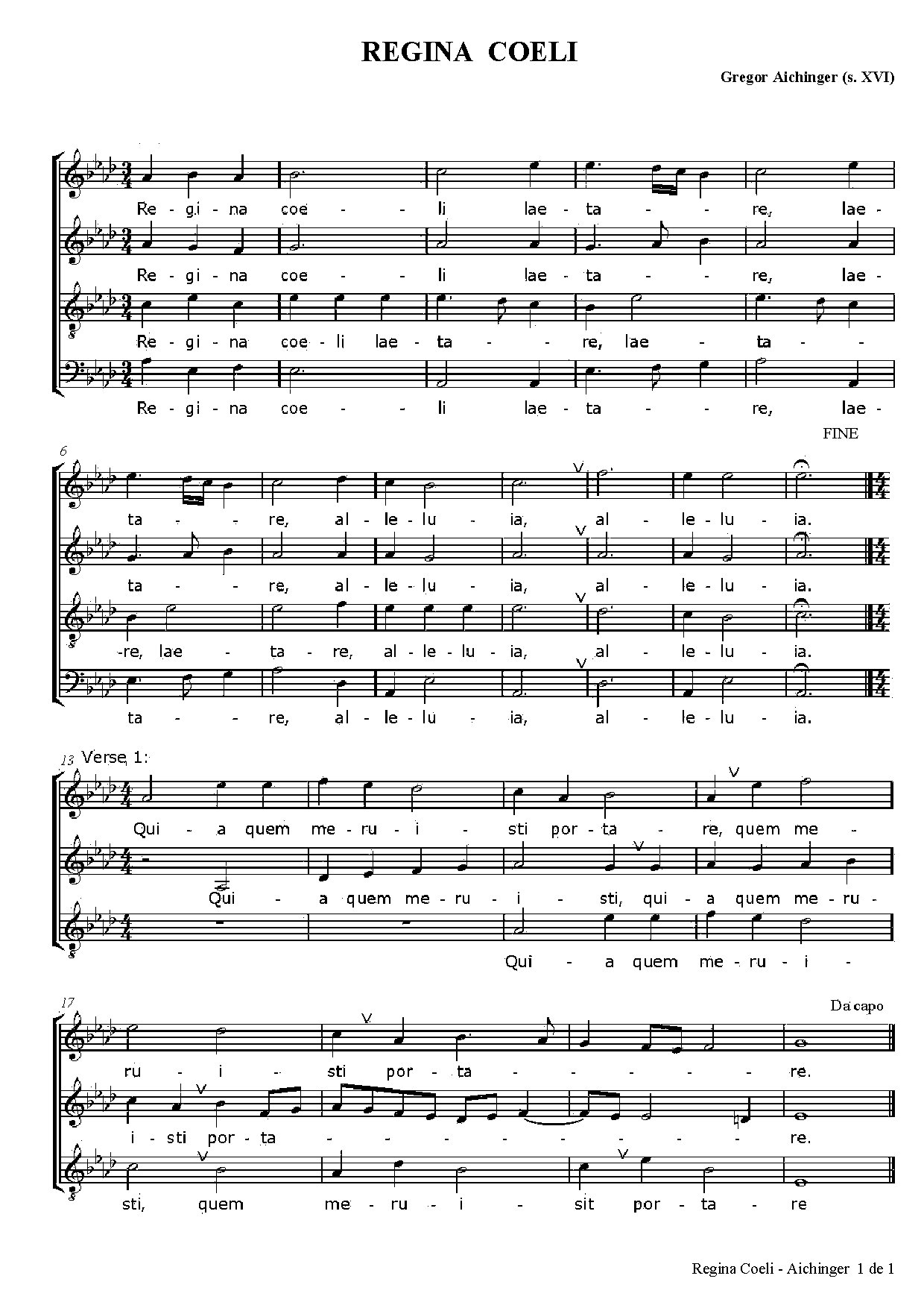 Regina Coeli-aichinger - Download Choir Script PDF