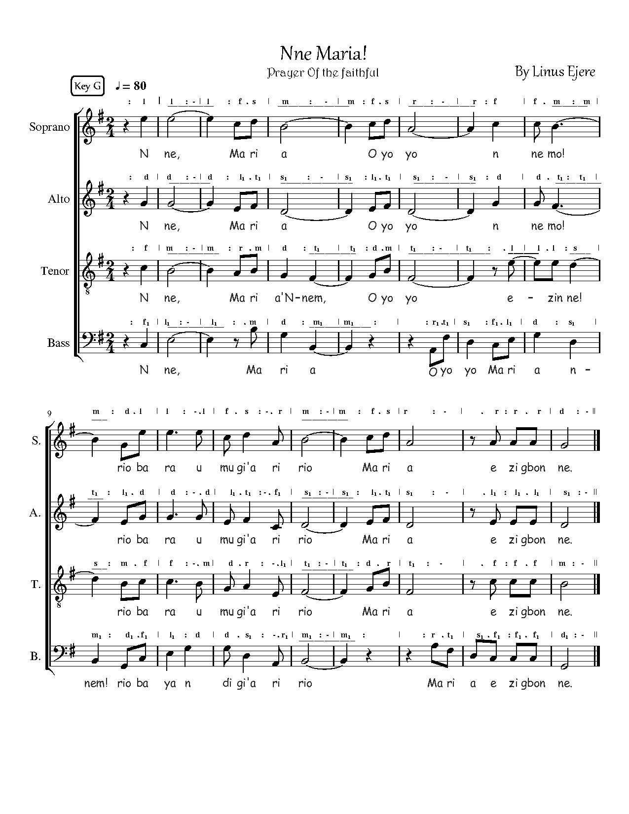 Nne Maria - Download Choir Script PDF