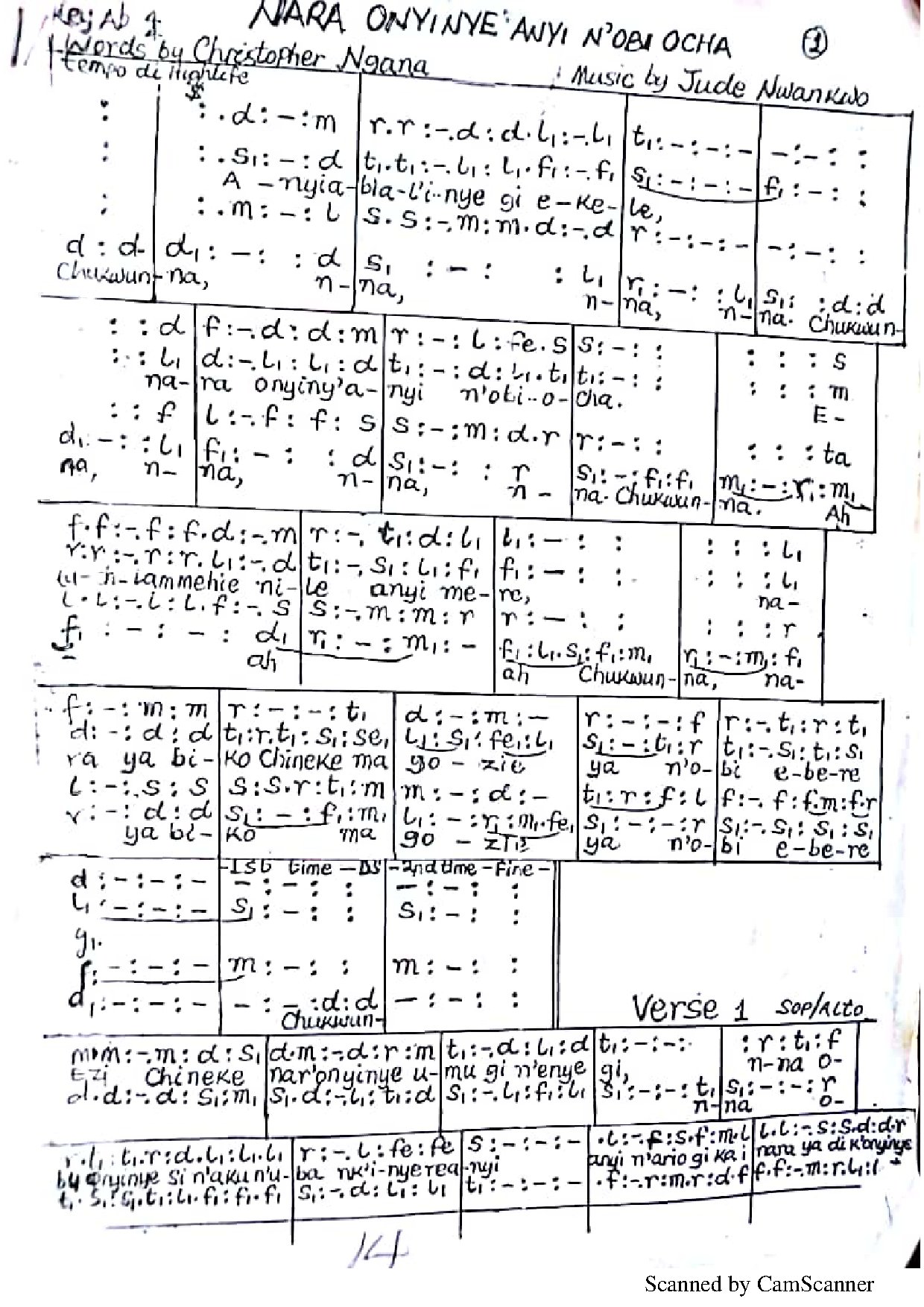 Nara Onyinye Anyi - Jude Nwankwor - Download Choir Script PDF