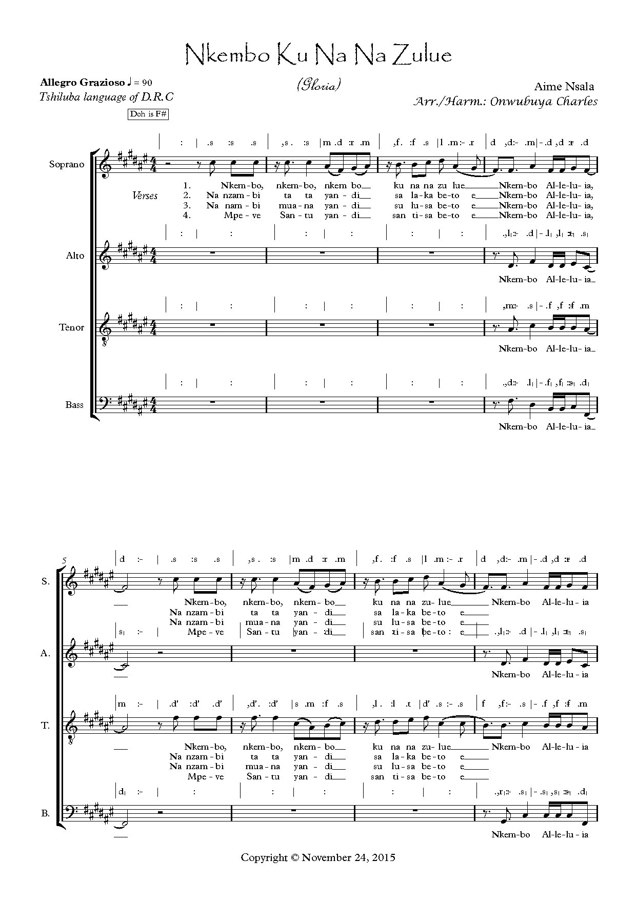 Nkembo Ku Na Na Zulue - Download Choir Script PDF