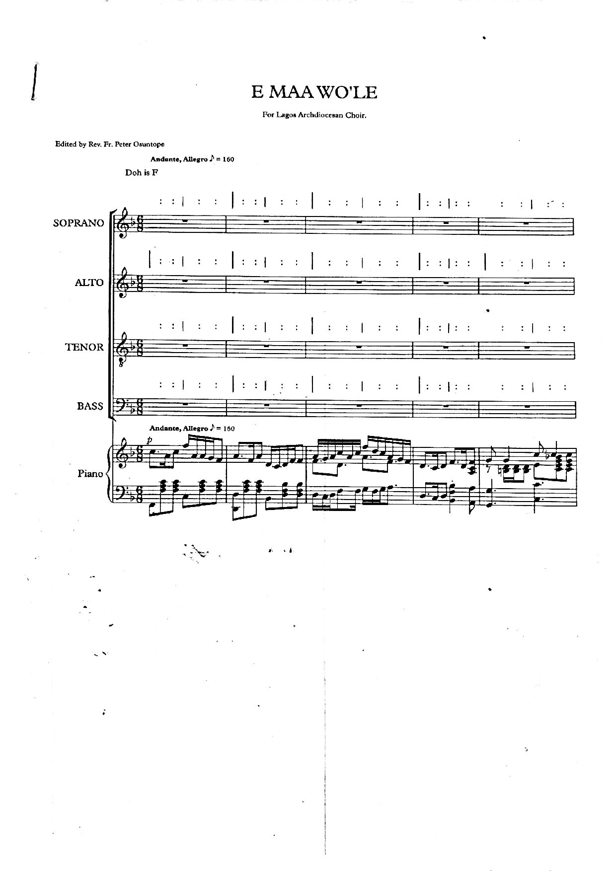 E Maa Wole - Download Choir Script PDF