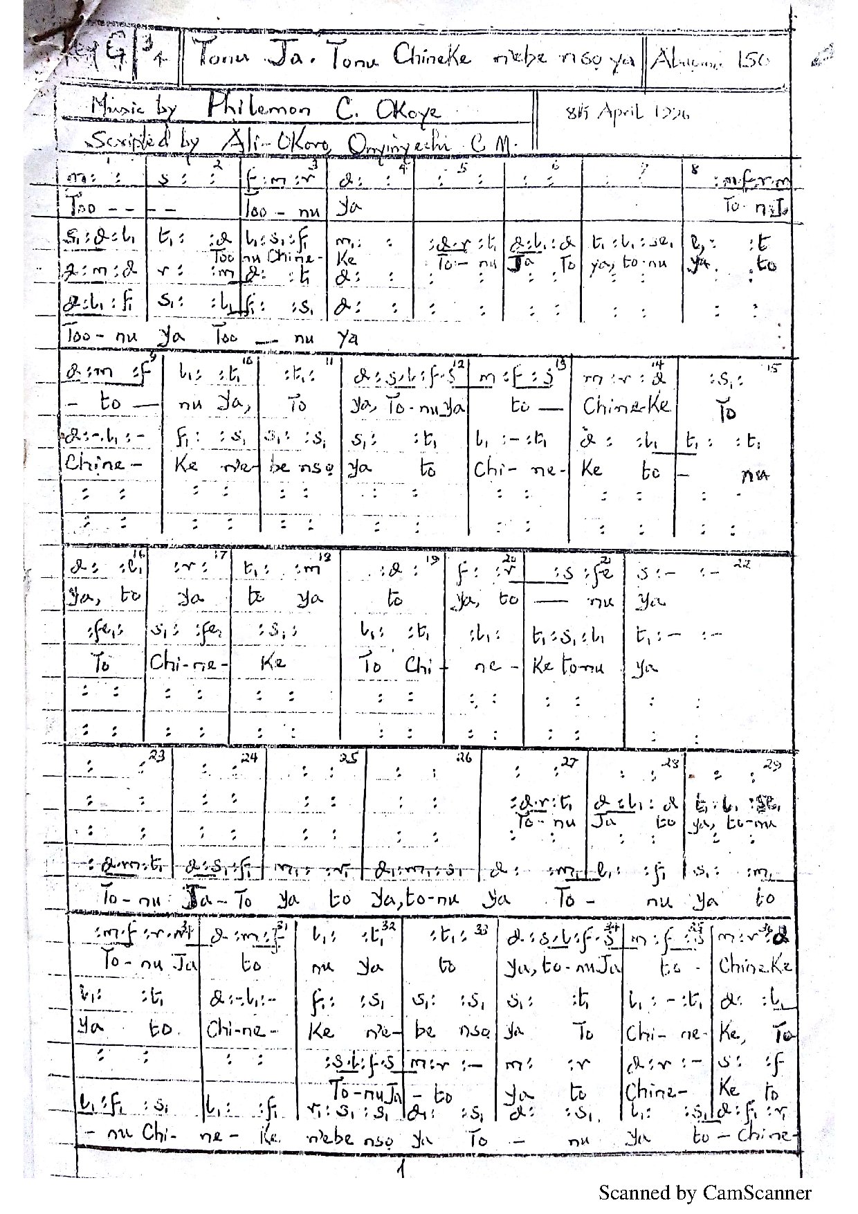 Toonu Ja Toonu Chineke - Download Choir Script PDF