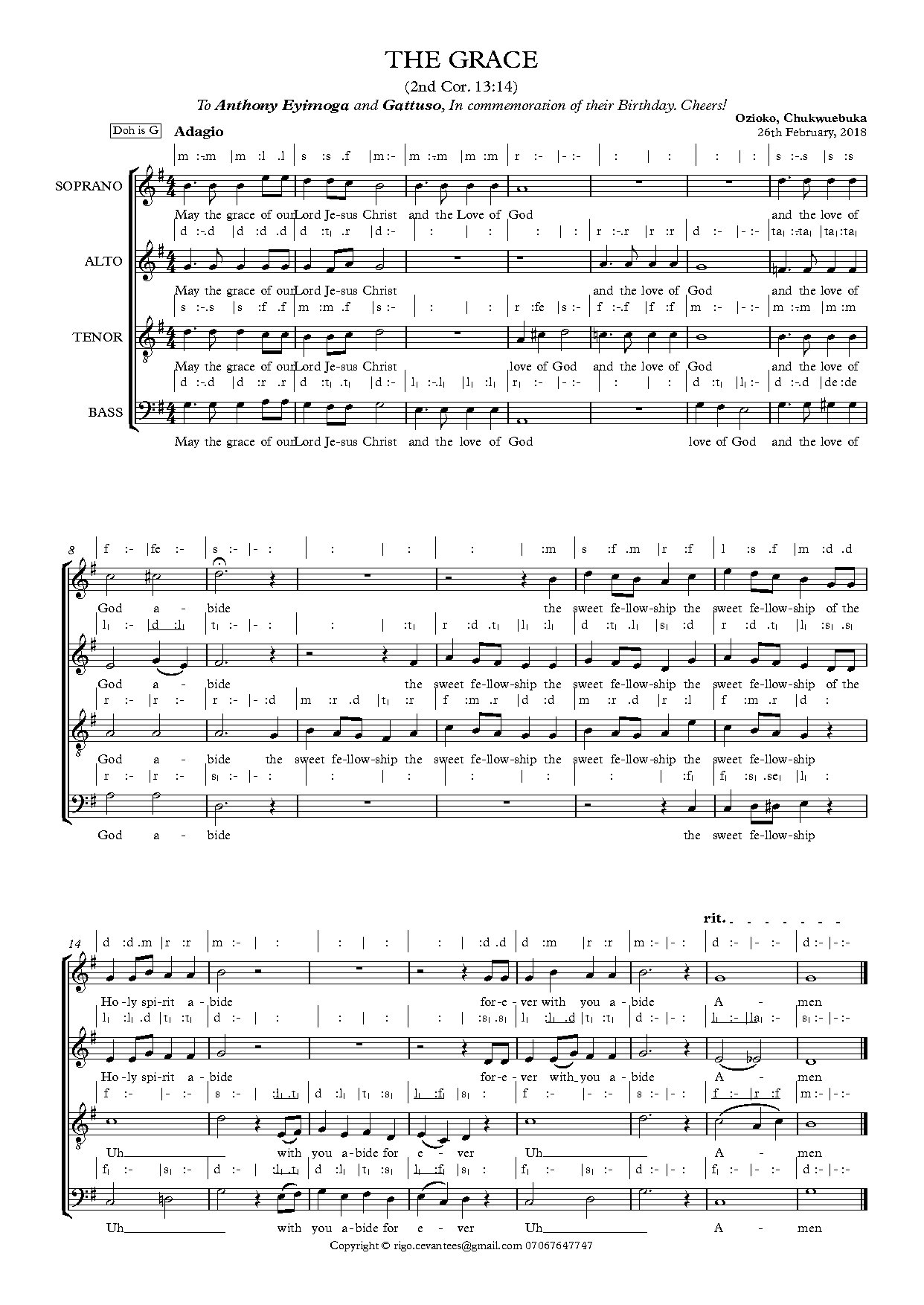 The Grace - Full Score - Download Choir Script PDF