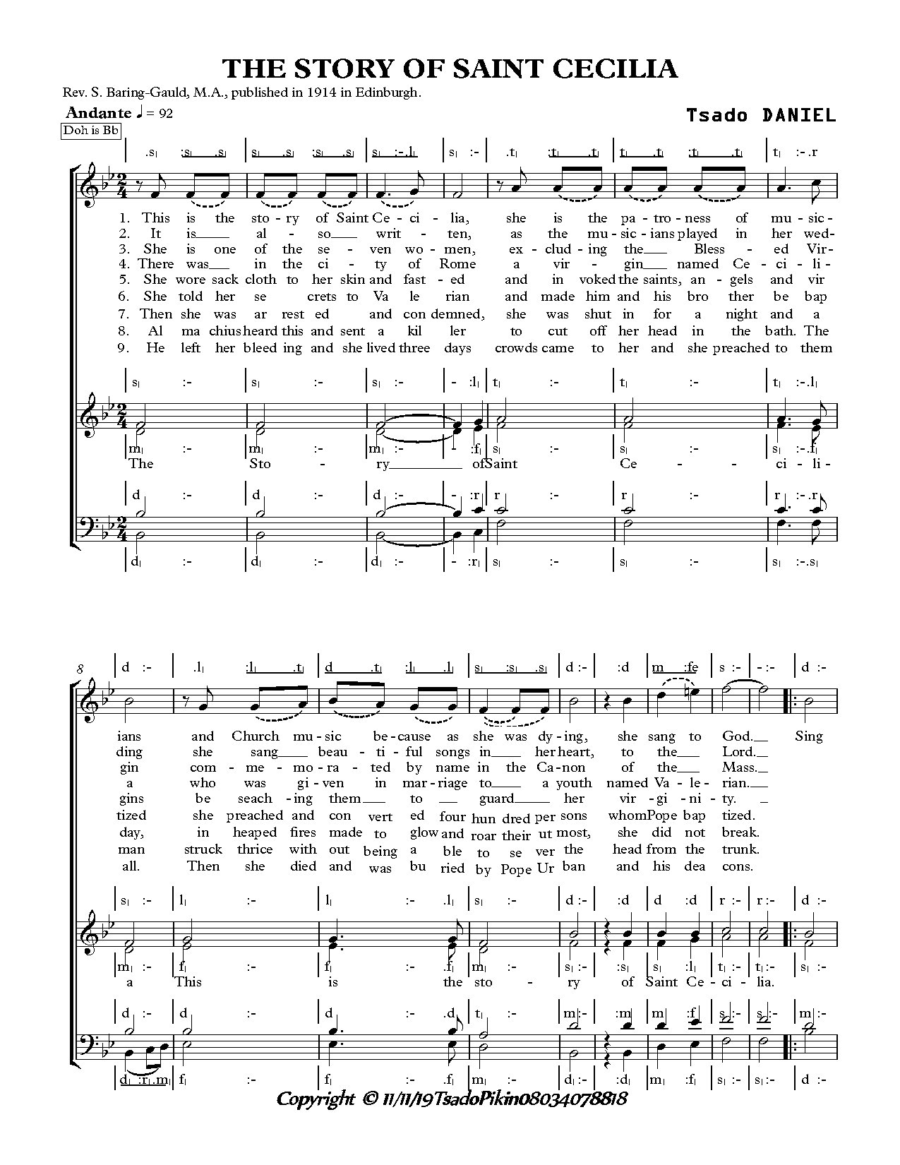 The Story Of Saint Cecilia - Tsado Daniel - Download Choir Script PDF