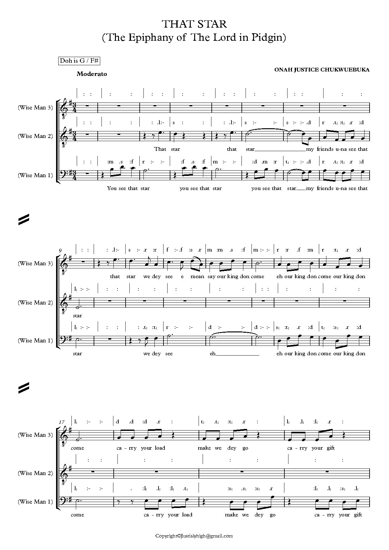That Star (epiphany Of Our Lord In Pidgin)- Full Score - Download Choir Script PDF
