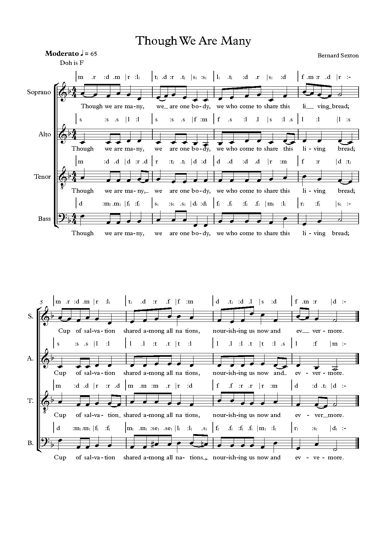 Though We Are Many - Bernard Sexton - Download Choir Script PDF