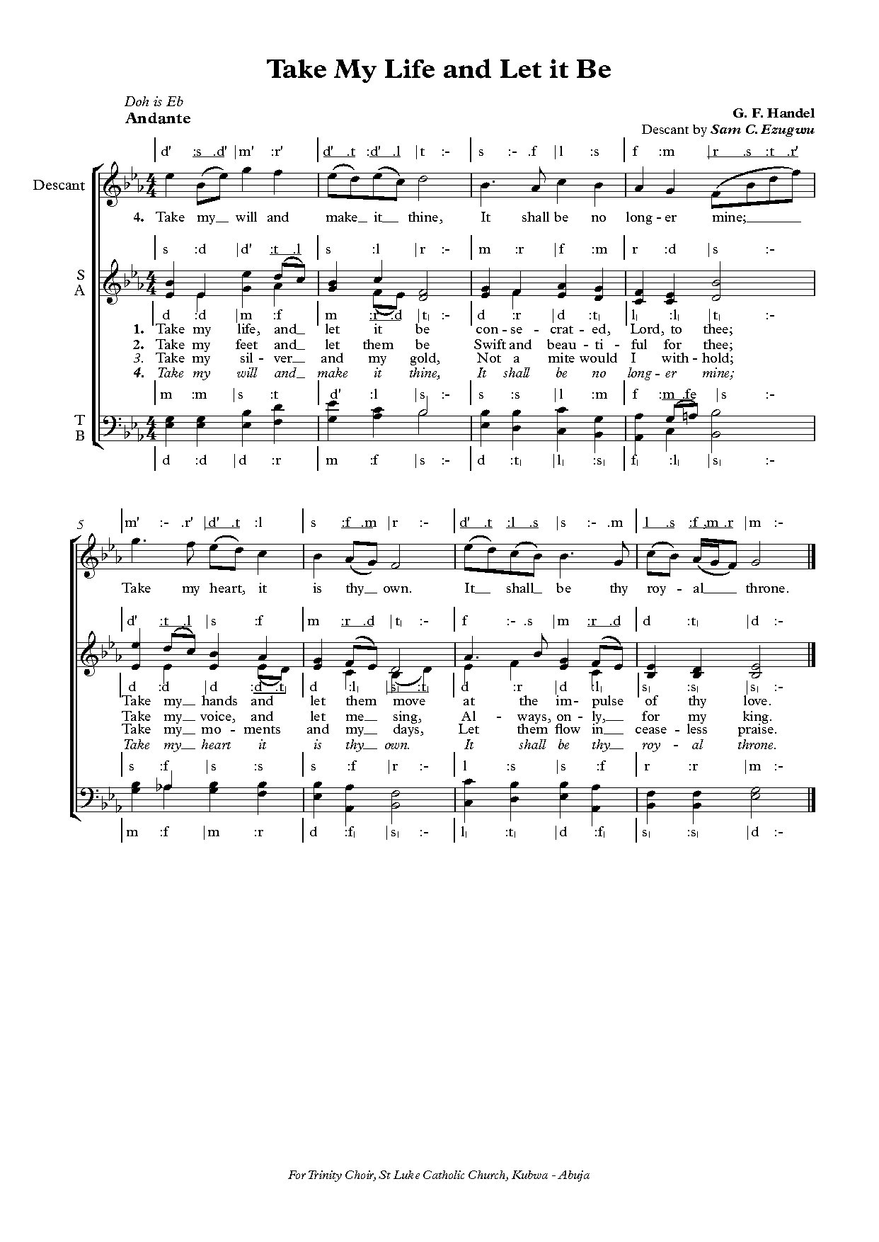 Take My Life And Let It Be - Download Choir Script PDF