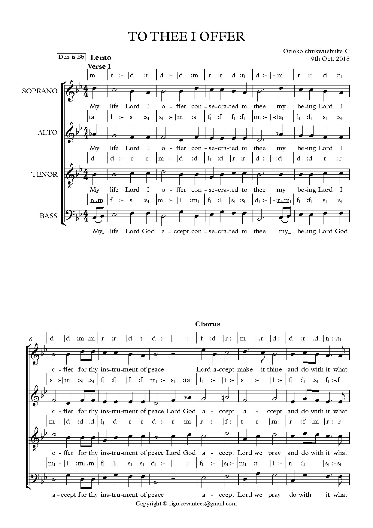 To Thee I Offer - Full Score - Download Choir Script PDF