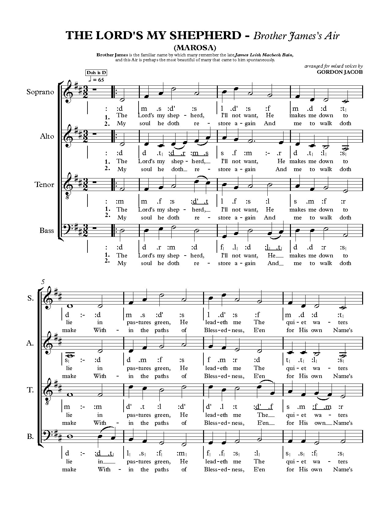 The Lord S My Shepherd (marosa) - Download Choir Script PDF